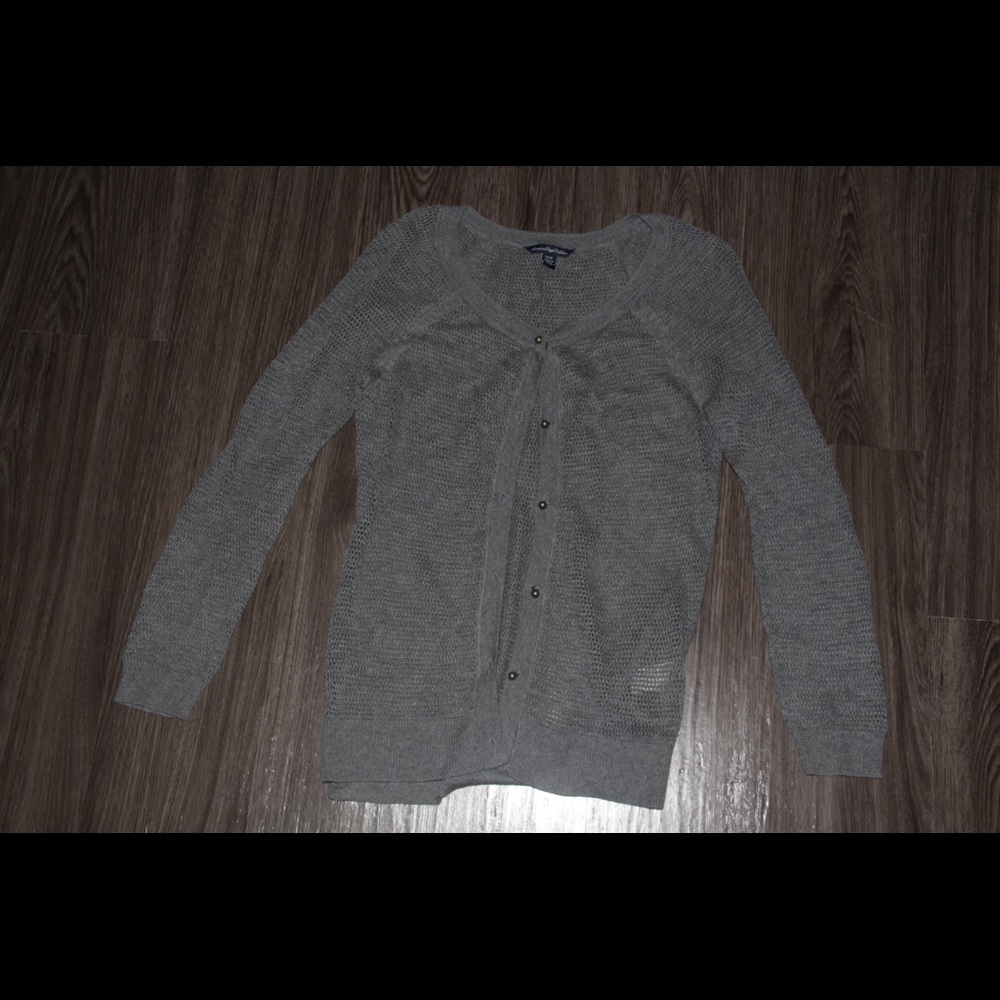 American Eagle Grey Crocheted Cardigan